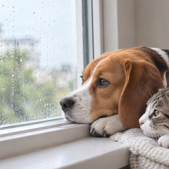 Signs of stress and anxiety in cats and dogs, with tips for pet parents to help their pets feel calm and safe.