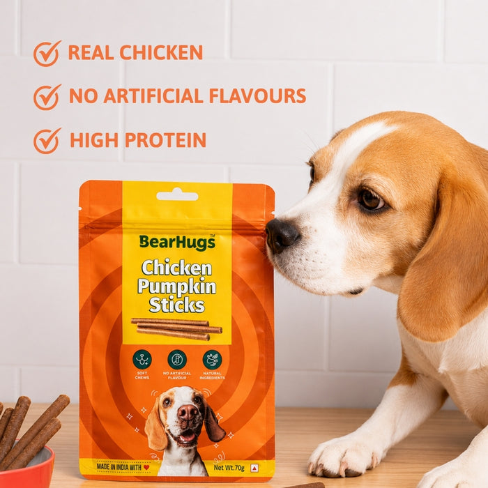BearHugs Soft & Chewy Sticks Chicken & Pumpkin Treat for Dogs - 70gm