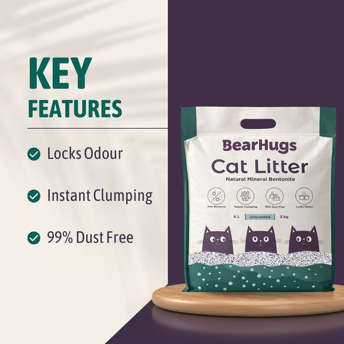 BearHugs Bentonite Clumping Cat Litter - Unscented 5 KG (6L) (Pack of 1)