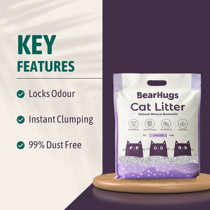 BearHugs Bentonite Clumping Cat Litter - Lavender Scented 5 KG (6L) (Pack of 1)