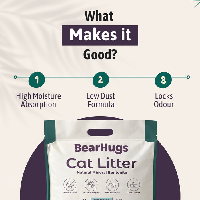 BearHugs Bentonite Clumping Cat Litter - Unscented 5 KG (6L) (Pack of 1)