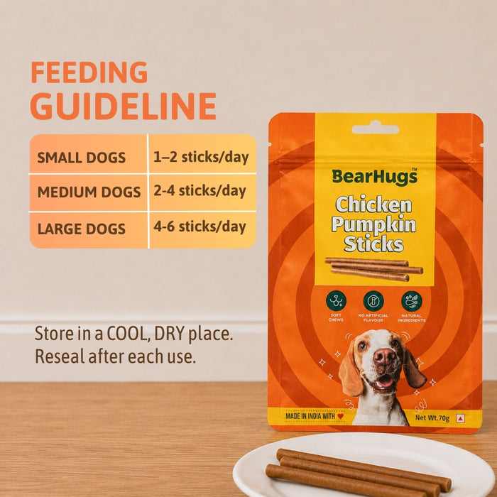 BearHugs Soft & Chewy Sticks Chicken & Pumpkin Treat for Dogs - 70gm