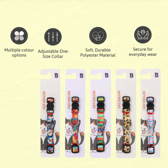 BearHugs Cat Collar with Bell - Assorted Colours - 1 Pc