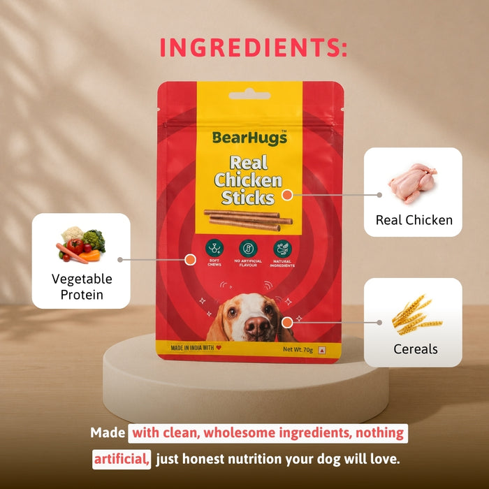 BearHugs Soft & Chewy Sticks Real Chicken Treat for Dogs - 70gm