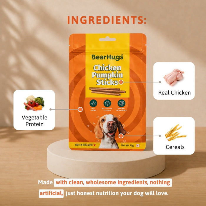 BearHugs Soft & Chewy Sticks Chicken & Pumpkin Treat for Dogs - 70gm