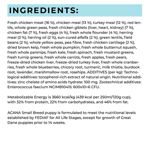 Acana Puppy Small Breed Recipe Food Dry