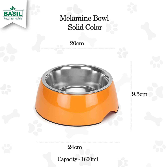 Basil Dog Bowl Melamine Solid Color Orange
