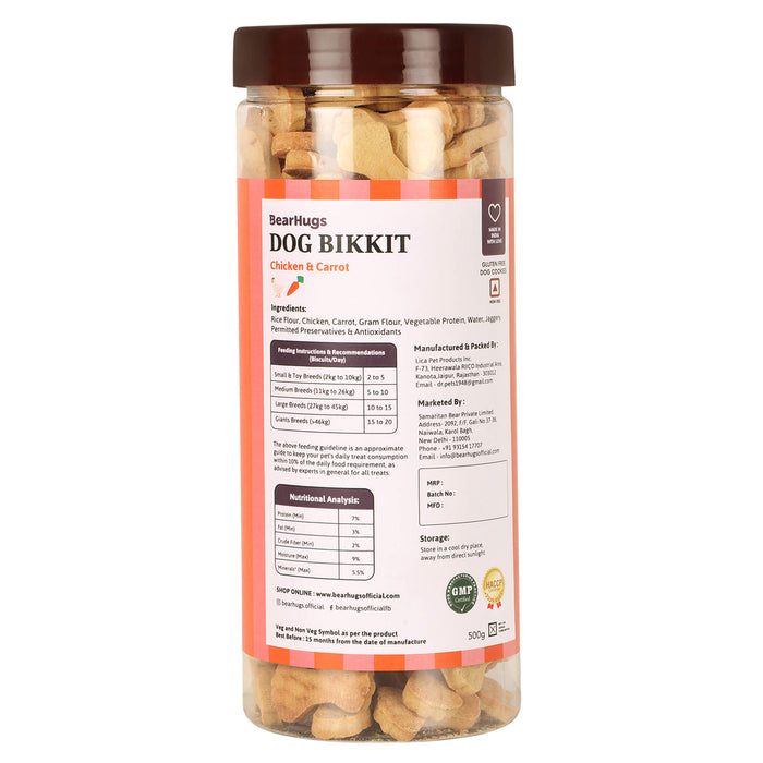 BearHugs 500gm Dog Bikkit Gluten Free Dog Cookies - Chicken and Carrot Biscuits