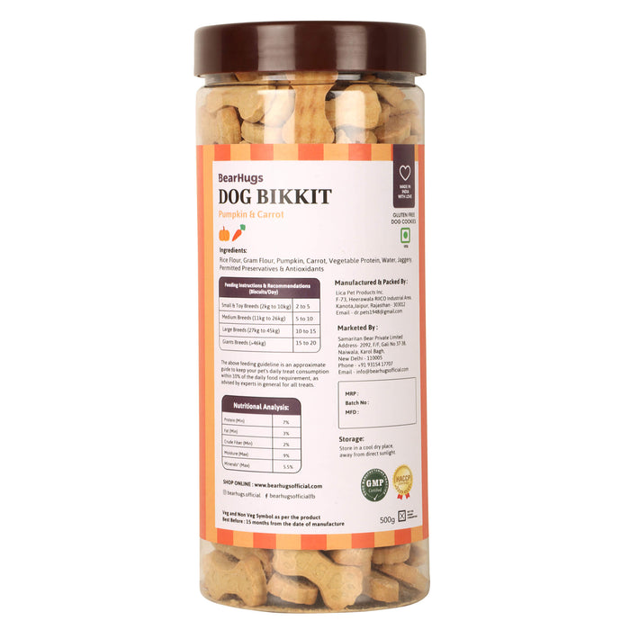 BearHugs 500gm Dog Bikkit Gluten Free Dog Cookies - Pumpkin and Carrot