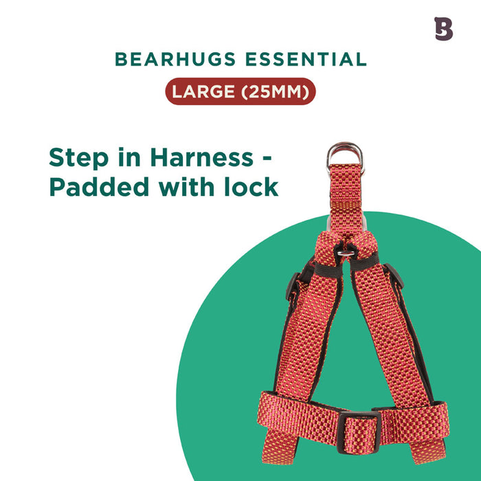 BearHugs Essential Padded with Lock Adjustable Step in Harness for Dog - Red/Black