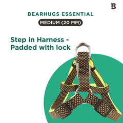 BearHugs Essential Padded with Lock Adjustable Step in Harness for Dog - Black/Lime