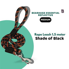 BearHugs Essential Reflective Rope Dog Leash - Shades of Black