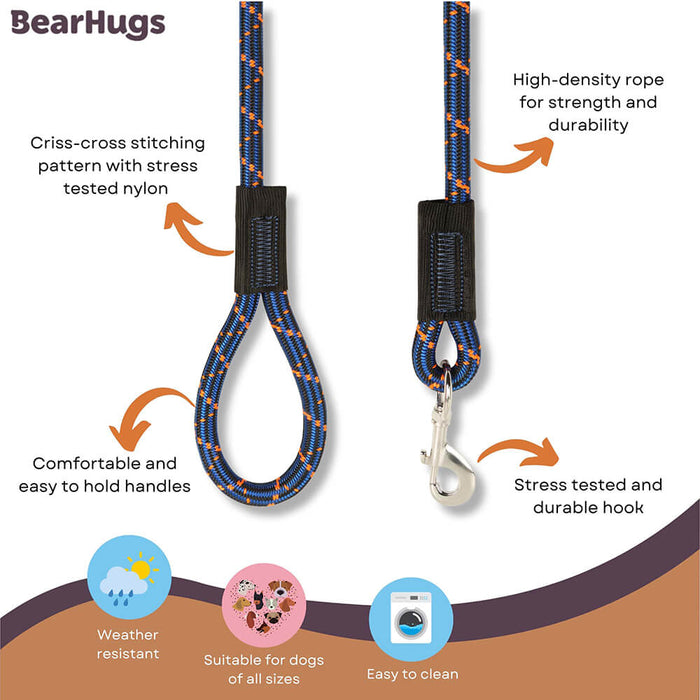 BearHugs HD Rope Leash - Blue & Orange