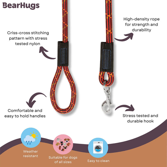 BearHugs HD Rope Leash - Red & Black