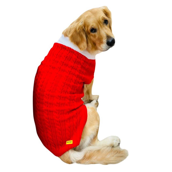 BearHugs Cable Knit Dog Sweater - Red