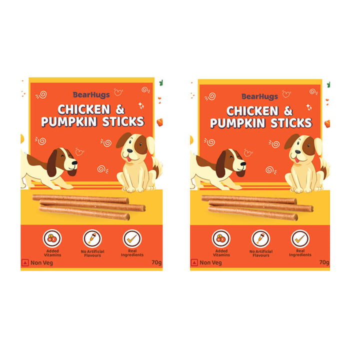 BearHugs Soft & Chewy Sticks Chicken & Pumpkin Treat for Dogs - 70gm