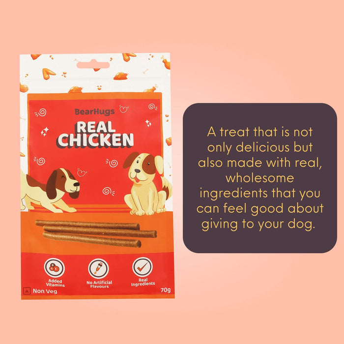 BearHugs Soft & Chewy Sticks Real Chicken Treat for Dogs - 70gm