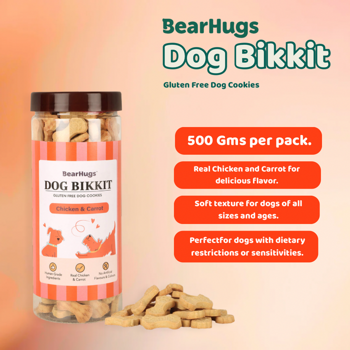 BearHugs 500gm Dog Bikkit Gluten Free Dog Cookies - Chicken and Carrot Biscuits