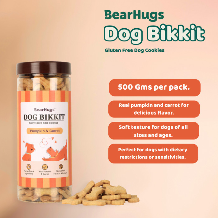 BearHugs 500gm Dog Bikkit Gluten Free Dog Cookies - Pumpkin and Carrot