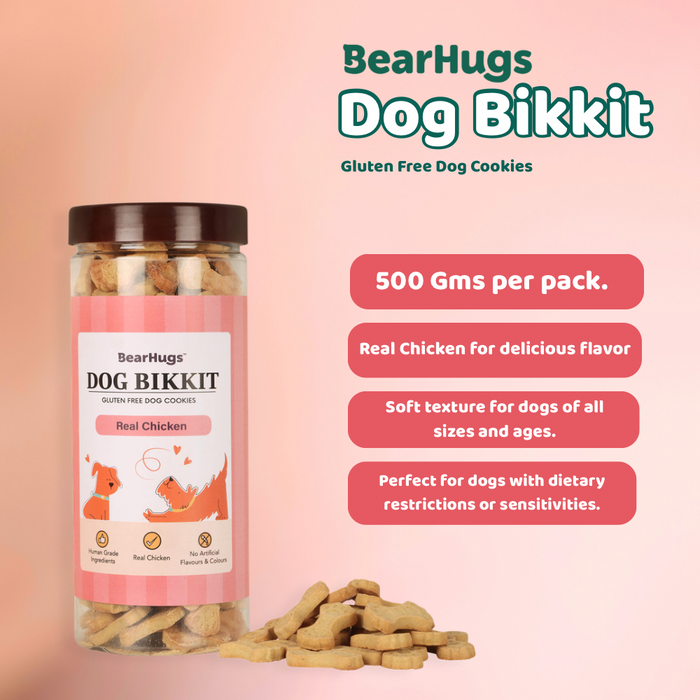 BearHugs 500gm Dog Bikkit Gluten Free Dog Cookies - Real Chicken Biscuits