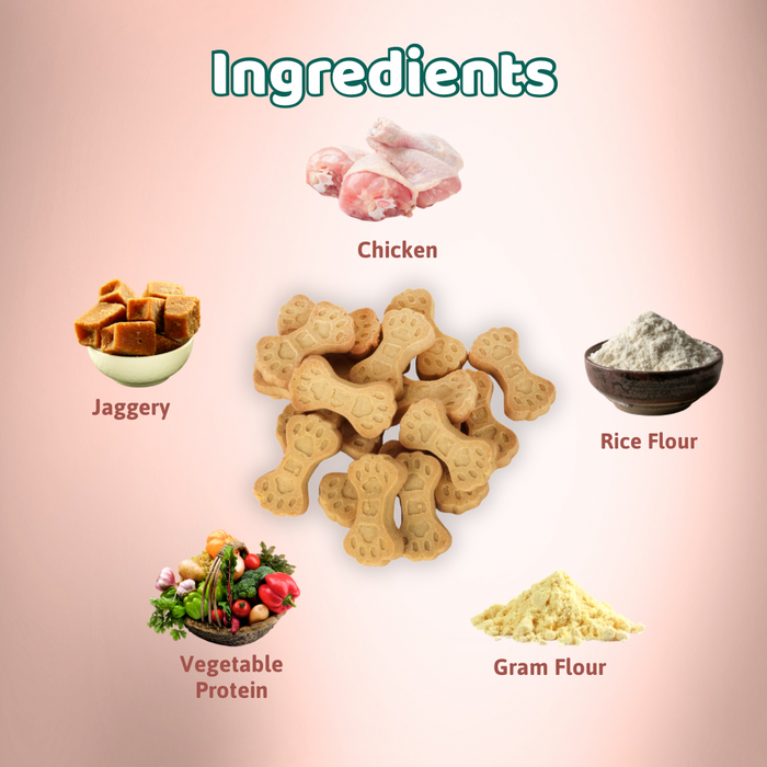 BearHugs 500gm Dog Bikkit Gluten Free Dog Cookies - Real Chicken Biscuits