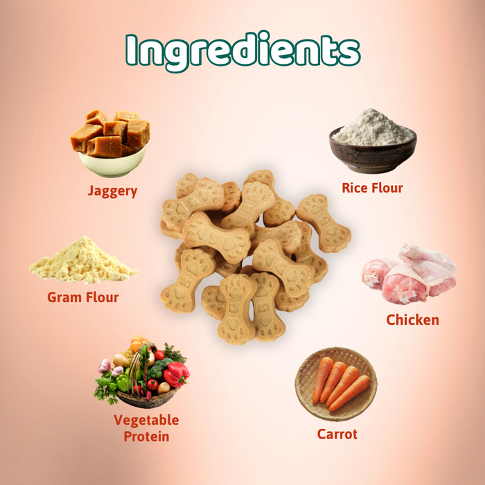 BearHugs 500gm Dog Bikkit Gluten Free Dog Cookies - Chicken and Carrot Biscuits