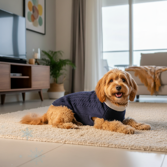 BearHugs Cable Knit Dog Sweater - Navy Blue