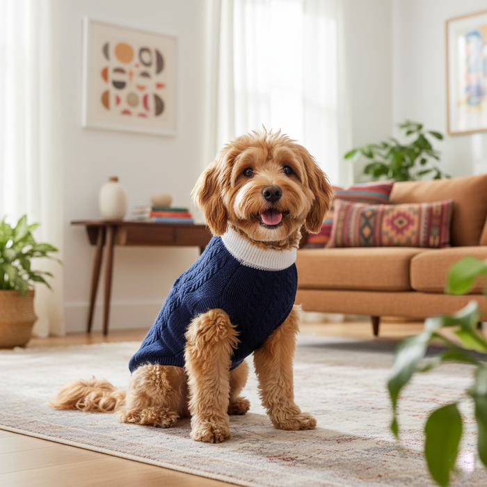BearHugs Cable Knit Dog Sweater - Navy Blue