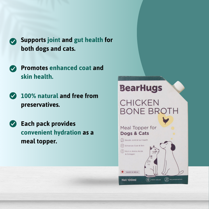 Bearhugs Chicken Bone Broth Meal Topper for Dogs and Cats 100 ML