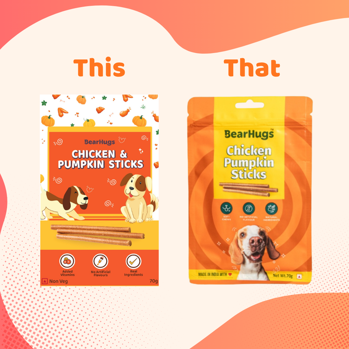 BearHugs Soft & Chewy Sticks Chicken & Pumpkin Treat for Dogs - 70gm