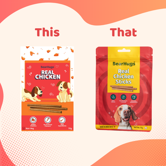 BearHugs Soft & Chewy Sticks Real Chicken Treat for Dogs - 70gm