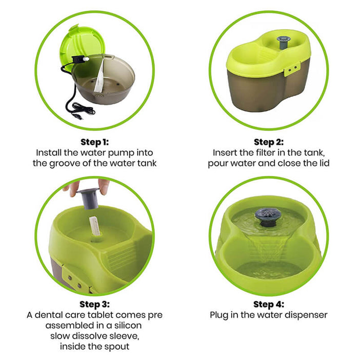 Goofy Tails 2 Litre H2O Water Fountain Dispenser with Dental Care Tablet and Carbon Filter Pad