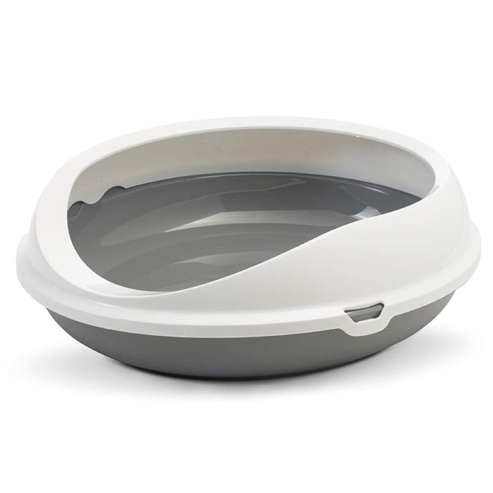Savic 22" Figaro Oval Cat Litter Tray with Rim - Cold Grey