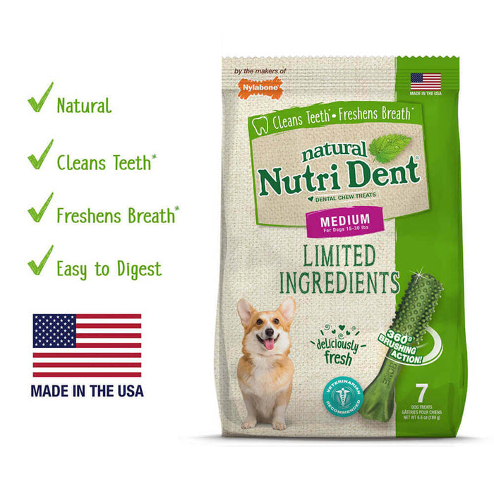 Nylabone Nutri Dent Fresh Breath 7 Count Pouch Medium For Dog