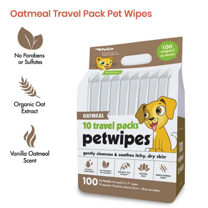 Petkin 15 x 18 cm Oatmeal Travel Pack Pet Wipes - 100 Wipes