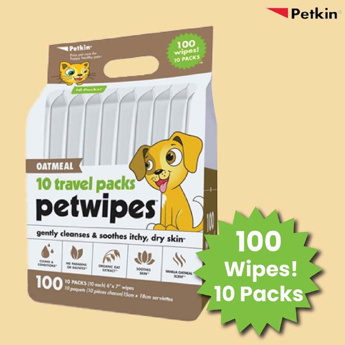 Petkin 15 x 18 cm Oatmeal Travel Pack Pet Wipes - 100 Wipes