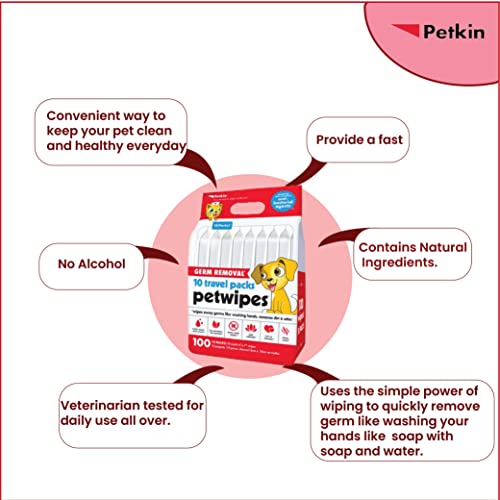 Petkin 15 x 18 cm Germ Removal Travel Pack Wipes - 100 Wipes