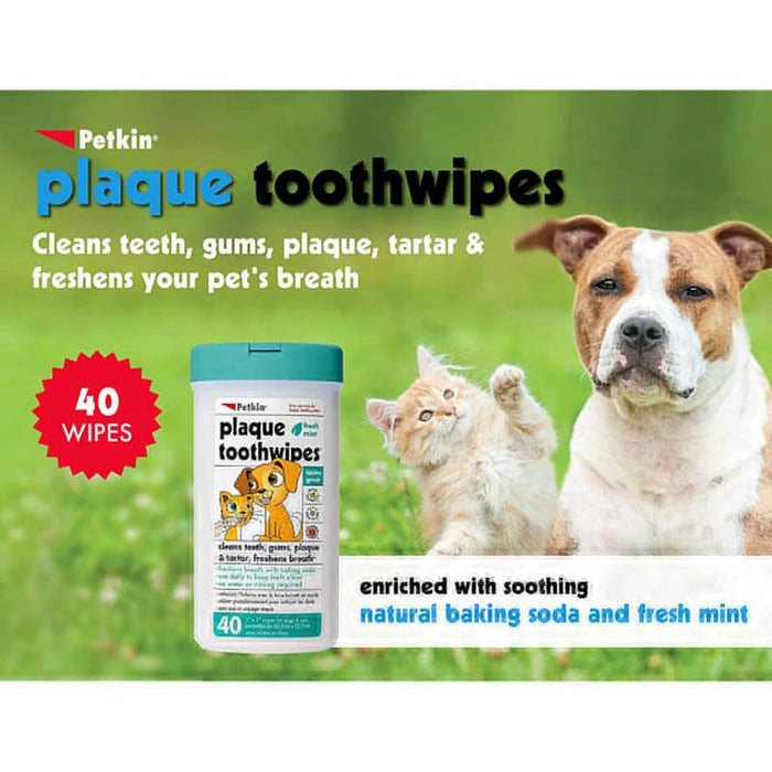 Petkin Plaque Fresh Mint Cats & Dogs Toothwipes - 40 Wipes