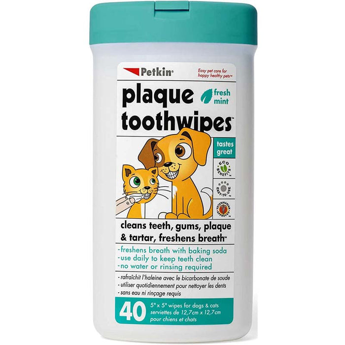 Petkin Plaque Fresh Mint Cats & Dogs Toothwipes - 40 Wipes