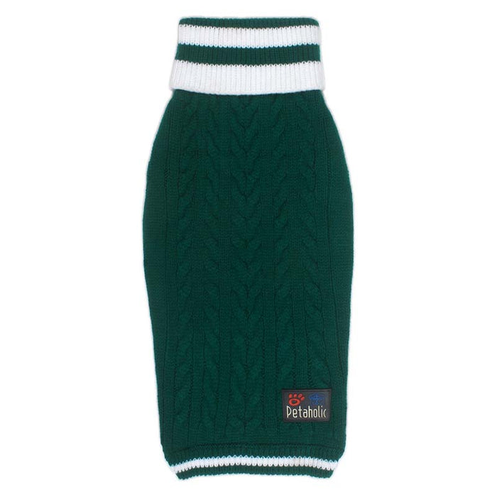 Petaholic High Neck Cable Knit Sweater - Bottle Green