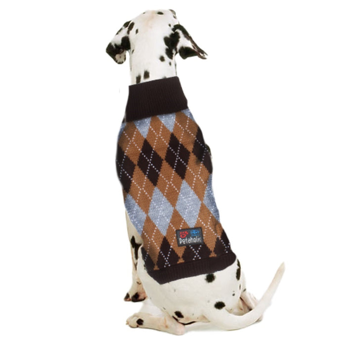 Petaholic Argyle Dog Sweater - Brown