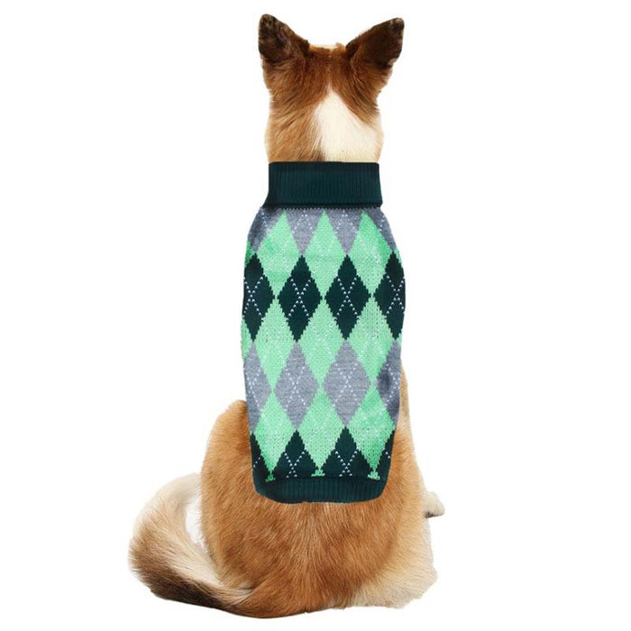 Petaholic Argyle Dog Sweater - Green