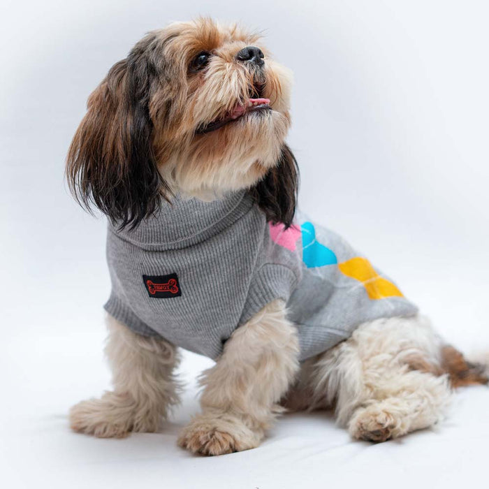 Pawgy Pets High Neck Cable Knit Sweater - Grey