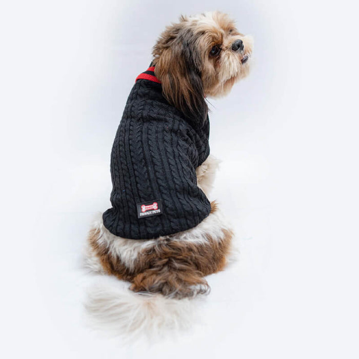 Pawgy Pets High Neck Cable Knit Sweater - Black