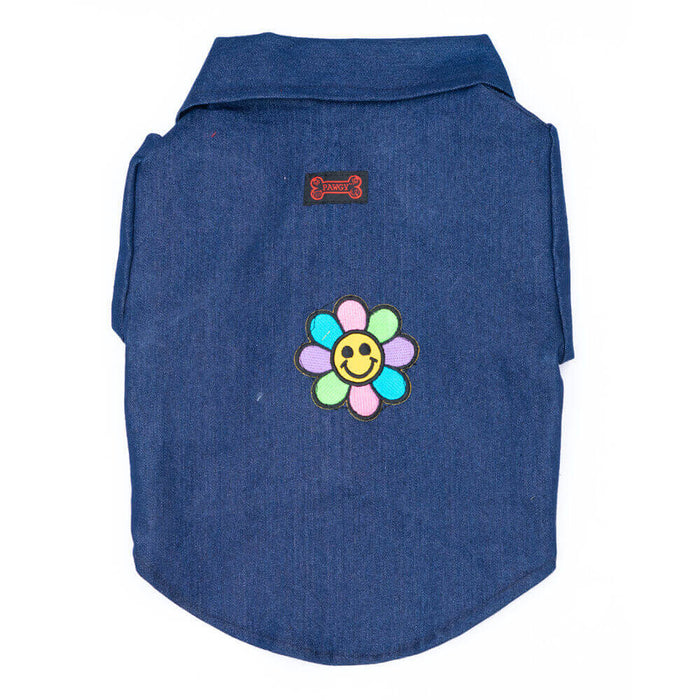 Pawgy Pets Denim Shirt with Patch For Dog - Blue