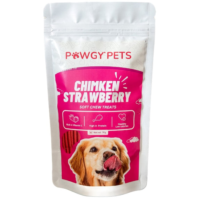 Pawgy Pets Yummylicious Soft & Chewy Strawberry with Real Chicken Sticks Treat for Dogs - 70gm