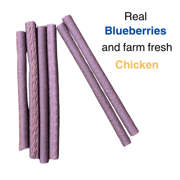 Pawgy Pets Yummylicious Soft & Chewy Blueberry with Real Chicken Sticks Treat for Dogs - 70gm