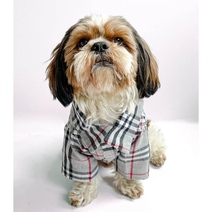 Pawgy Pets Checks Print Casual Shirts For Dog - Grey