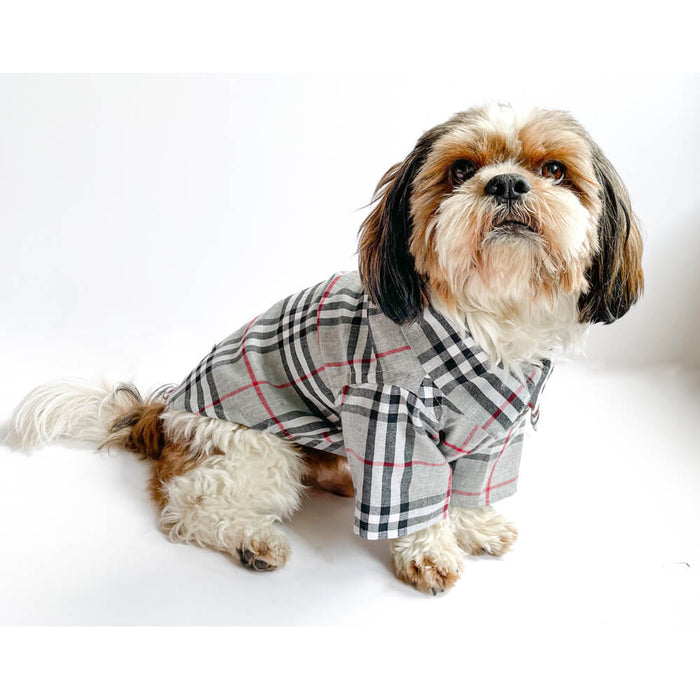 Pawgy Pets Checks Print Casual Shirts For Dog - Grey