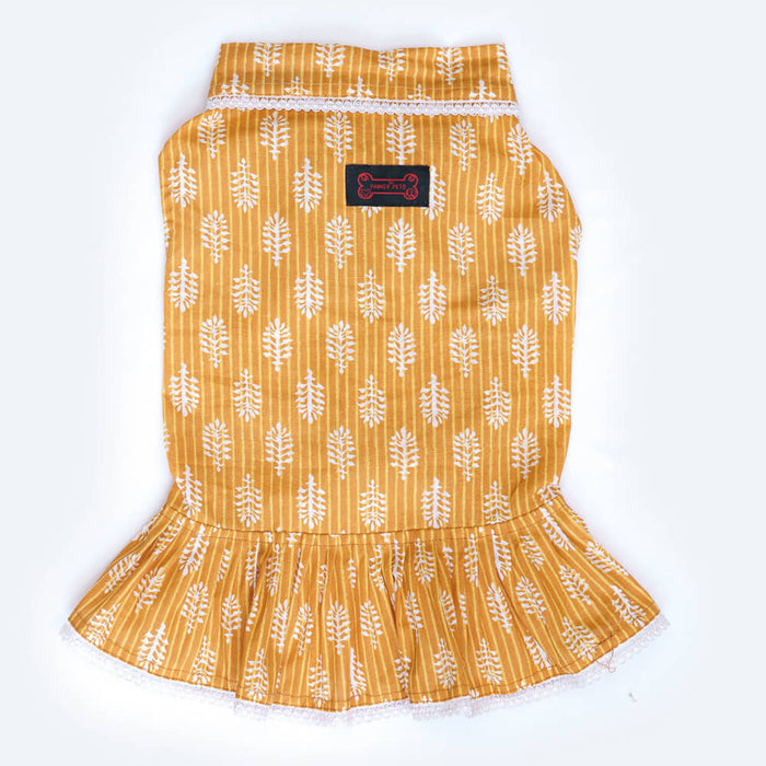 Pawgy Pets Heritage Hand Block Dress For Dog - Mustard